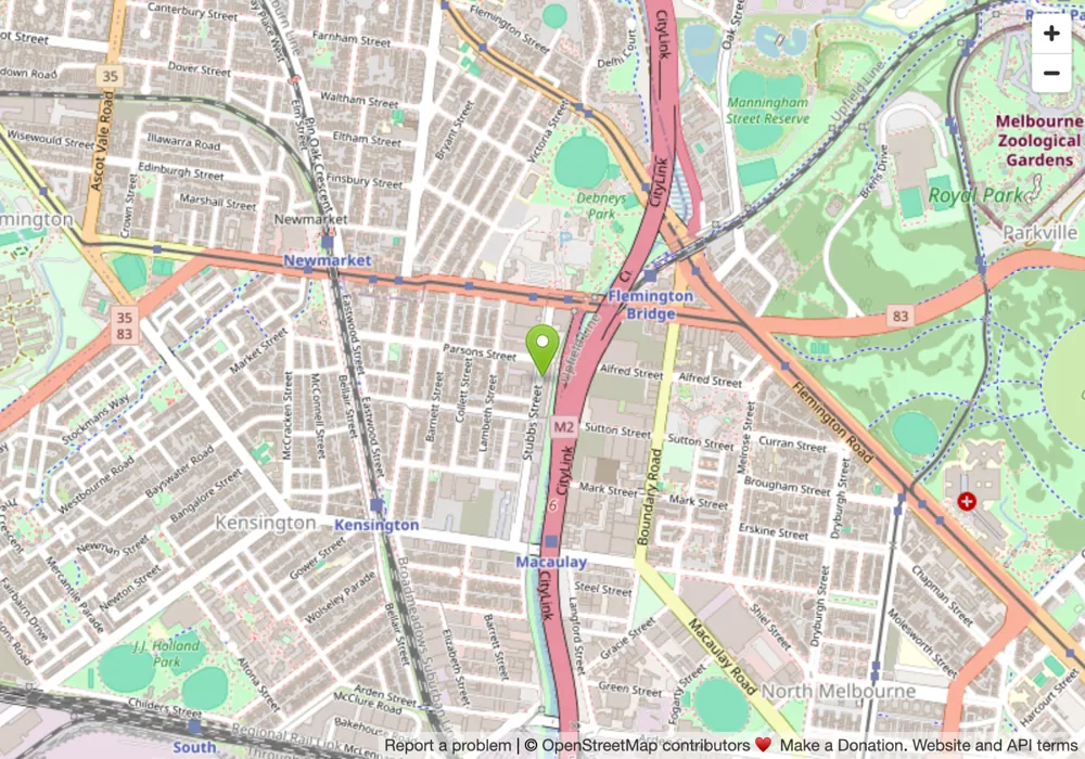 Map showing Ink Off at 35 Stubbs Street, Kensington VIC 3031