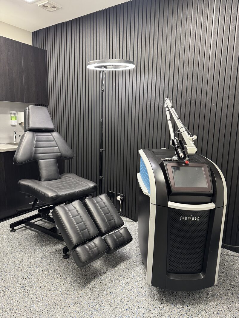 The Cynosure PicoSure laser and treatment chair in the Ink Off laser room, Kensington